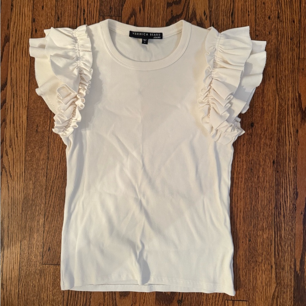 Veronica Beard White Ribbed Top